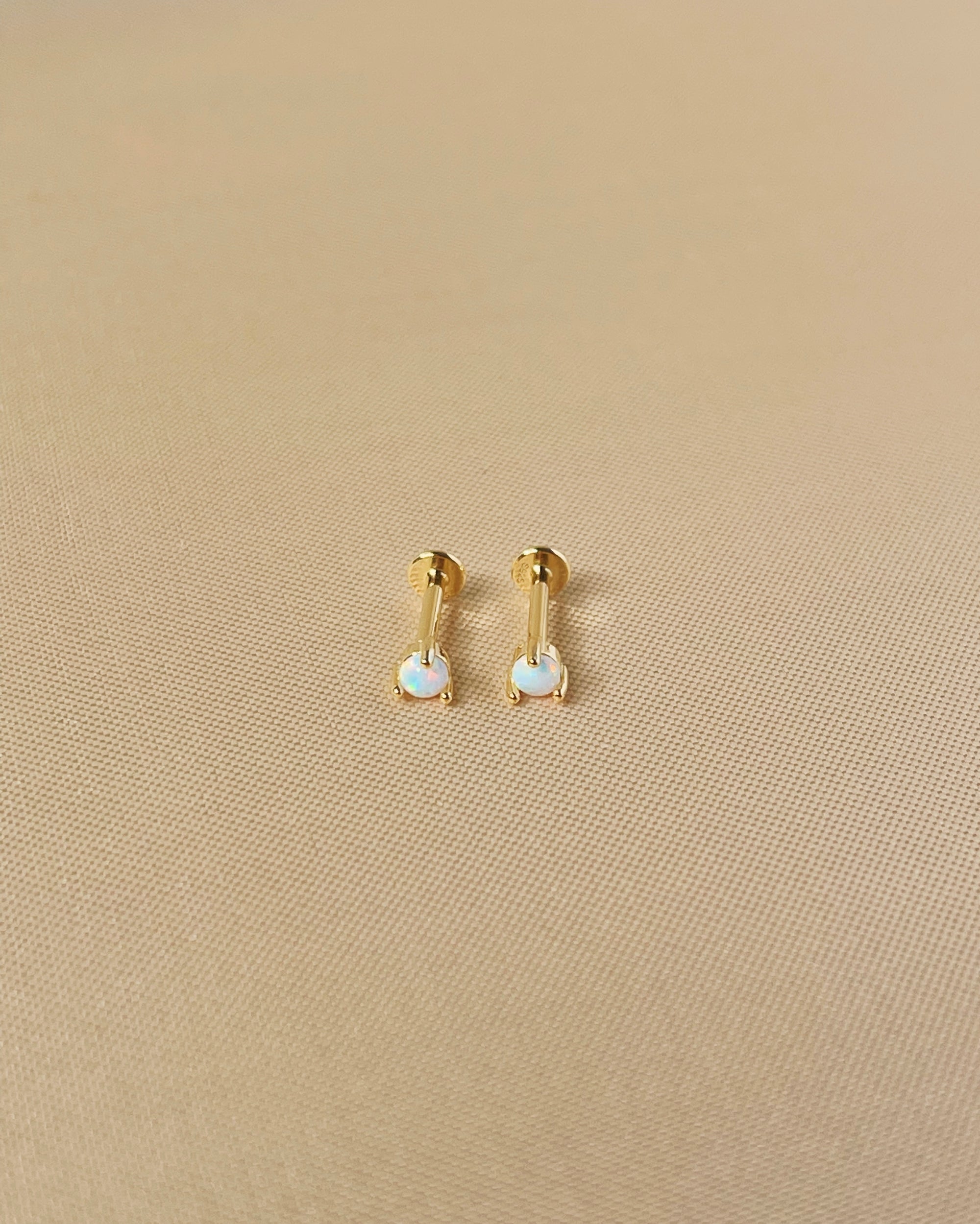 Tatiana Opal Gold Flat Back Internally Threaded Labret Ear Piercing Studs