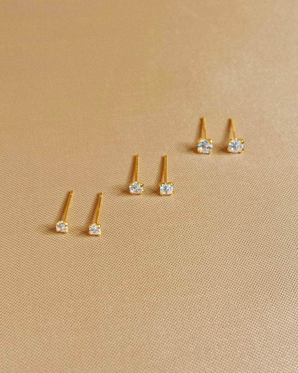 So Dainty Co. Studs Ruth Zircon Gold Studs (Choose 1 — 2.5mm / 3mm / 3.5mm) Gold Plated 925 Sterling Silver Jewelry