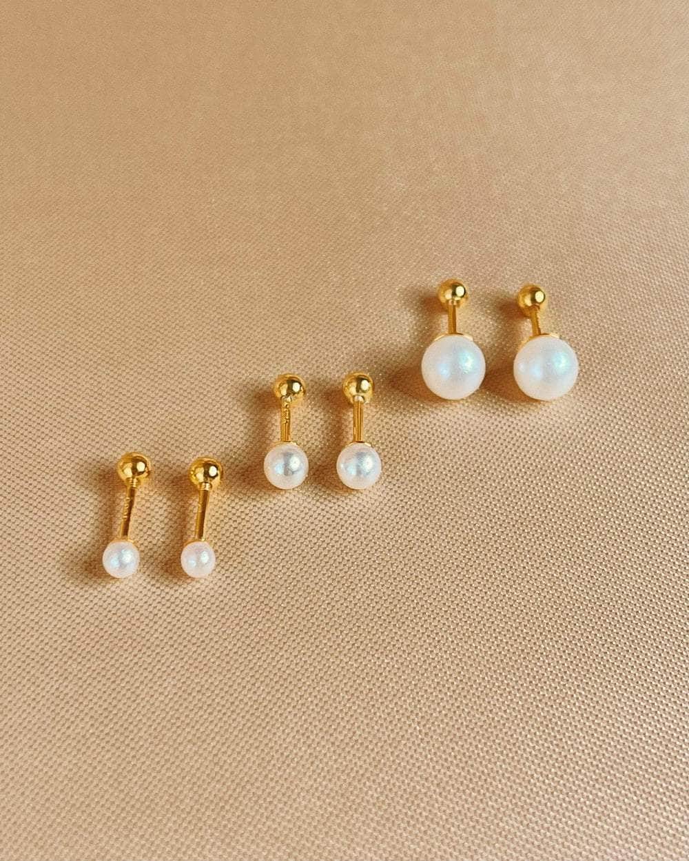 So Dainty Co. Studs Sydney Pearl Gold Studs (Choose 1 — 3mm / 4mm / 6mm) Gold Plated 925 Sterling Silver Jewelry