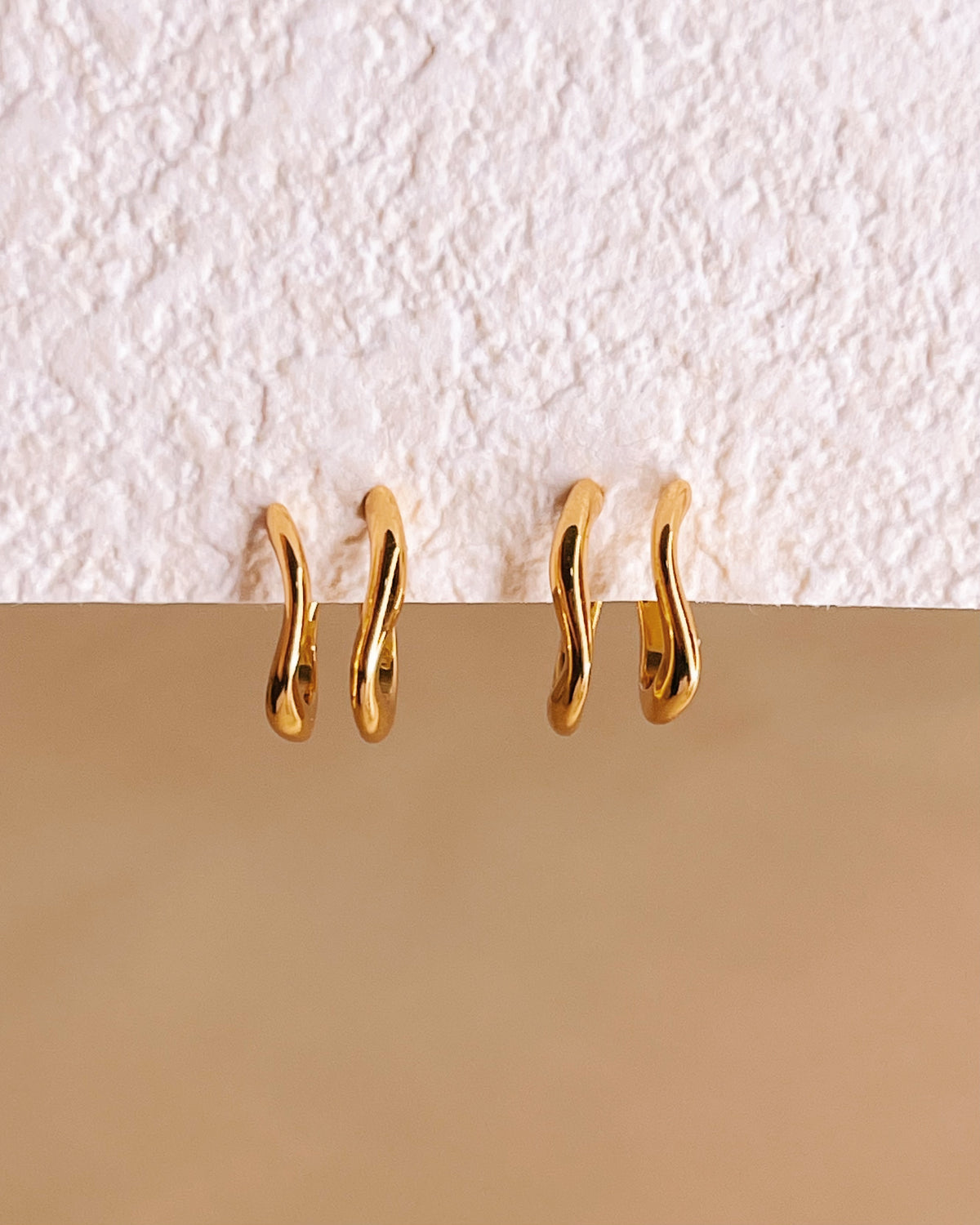 Whitney Wave Design Double Layer Pseudo Stack illusion Huggie Hoop Earrings