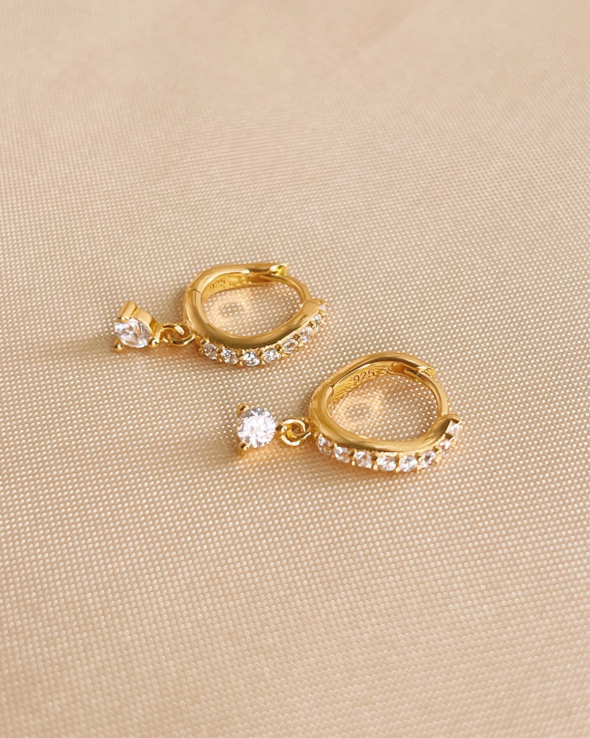 Virginia Wave Design Zircon Paved Huggie Hoop Drop Earrings