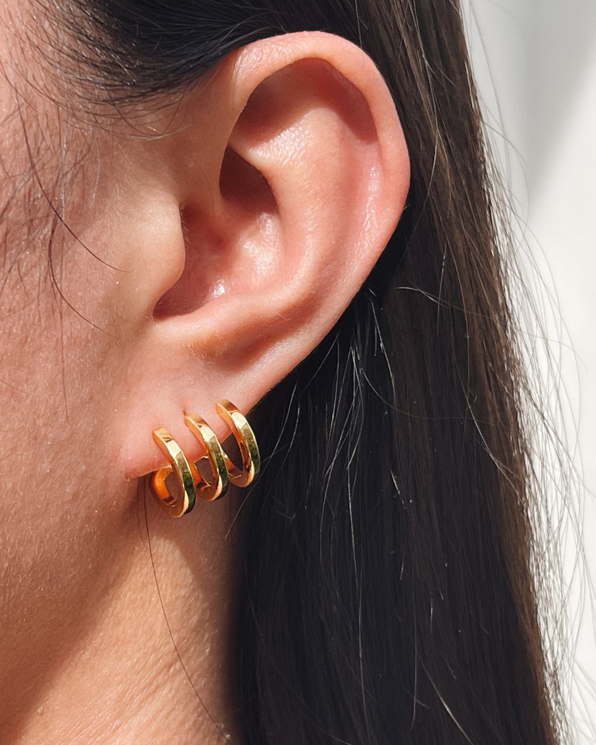 Avery Triple Layer Pseudo Stack illusion Huggie Hoop Earrings