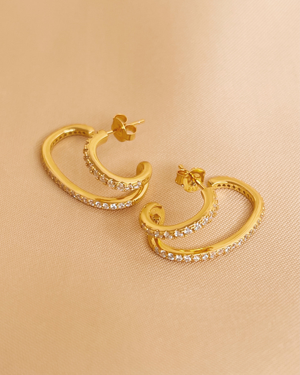 Bonnie Zircon Paved Double Layer Pseudo Stack illusion Huggie Hoop Earrings