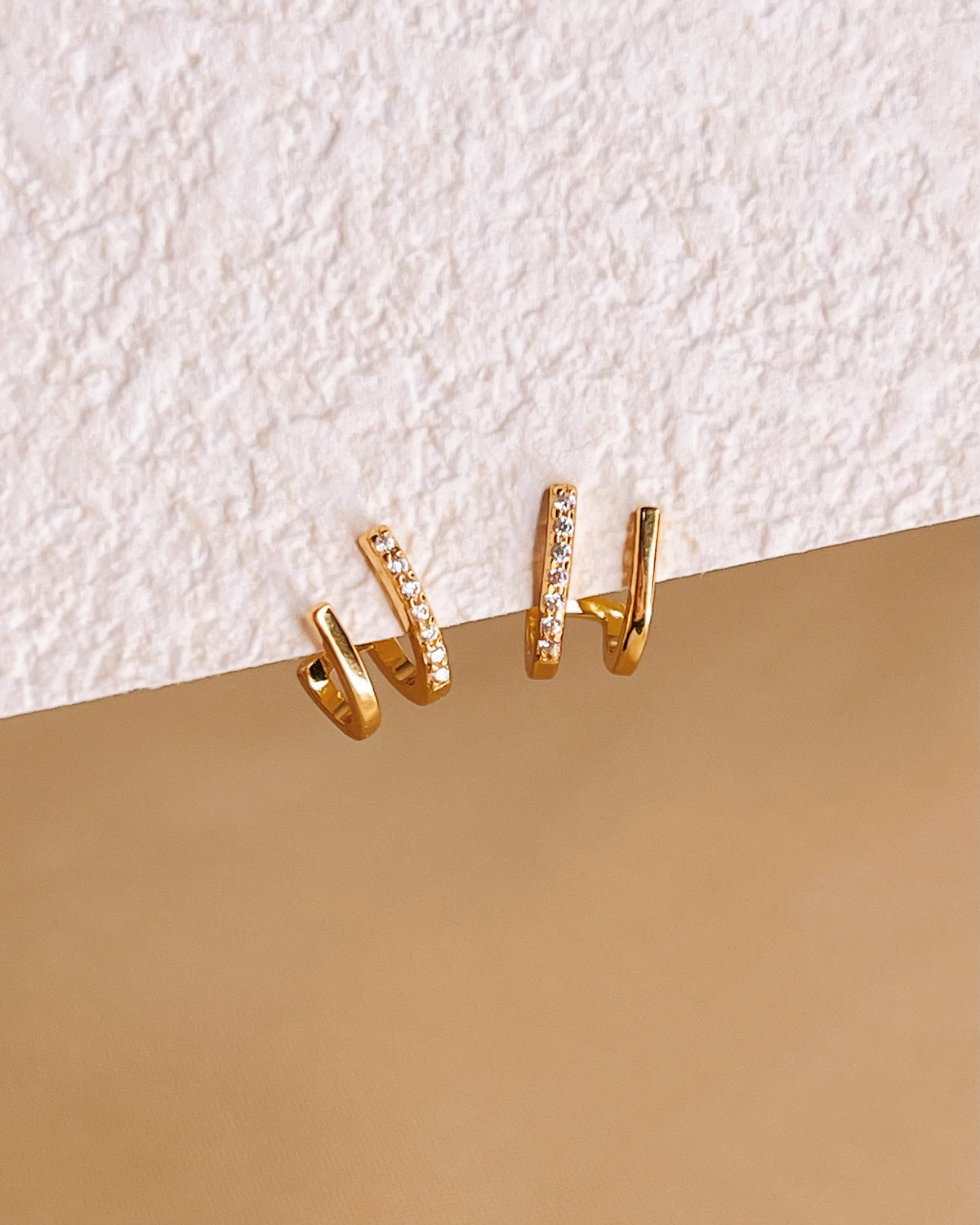 Doubles Hoop Stack Tina Double Layer Half Zircon Paved Pseudo Stack illusion Huggie Hoop ...