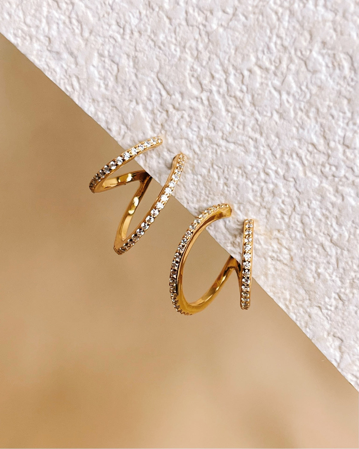 Anna Zircon Paved Double Layer Pseudo Stack illusion Huggie Hoop Earrings