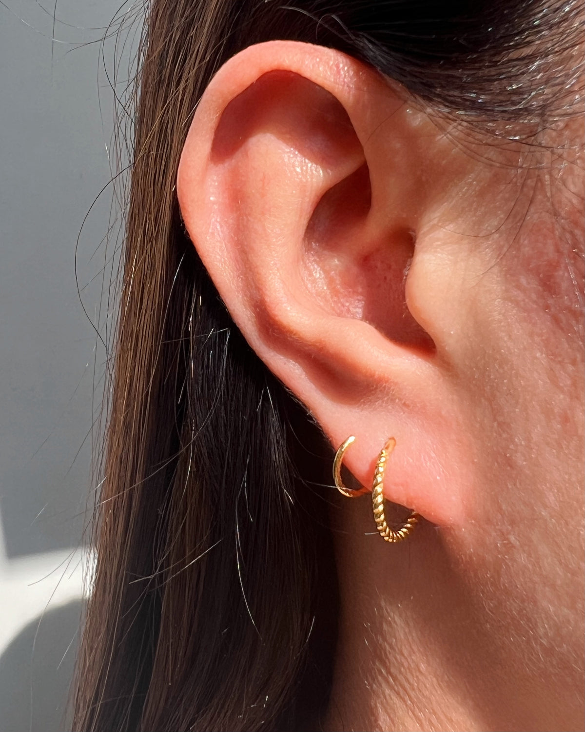 Tracy Double Layer Pseudo Stack illusion Huggie Hoop Spiral Earrings