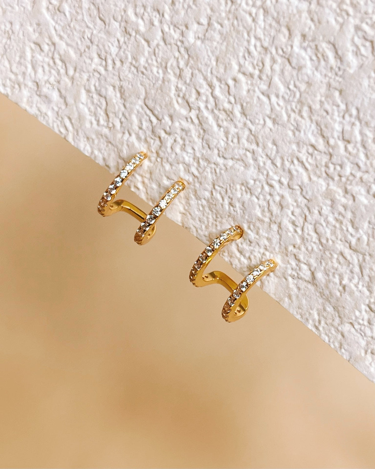 Barbara Zircon Paved Double Layer Pseudo Stack illusion Huggie Hoop Earrings