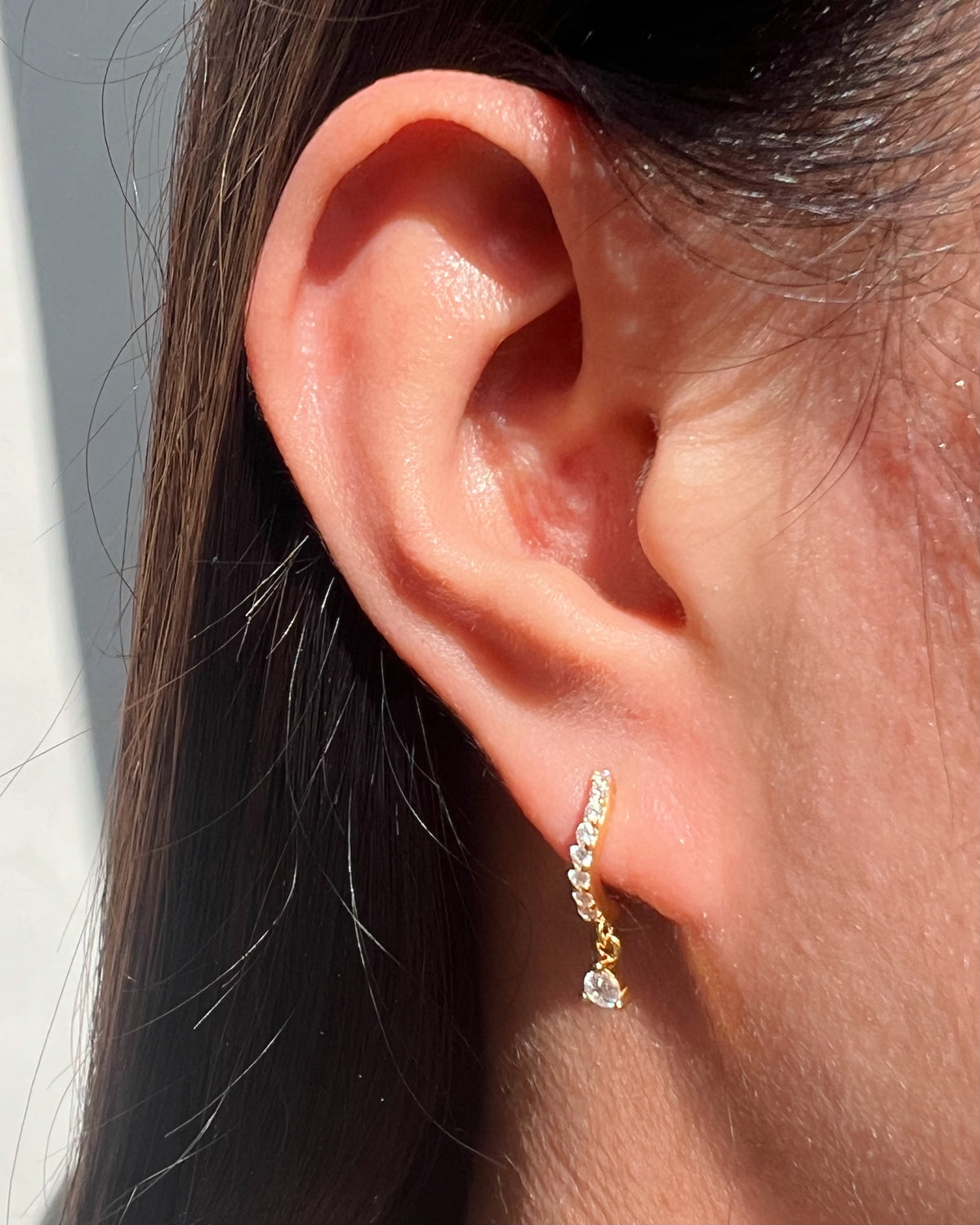 Virginia Wave Design Zircon Paved Huggie Hoop Drop Earrings