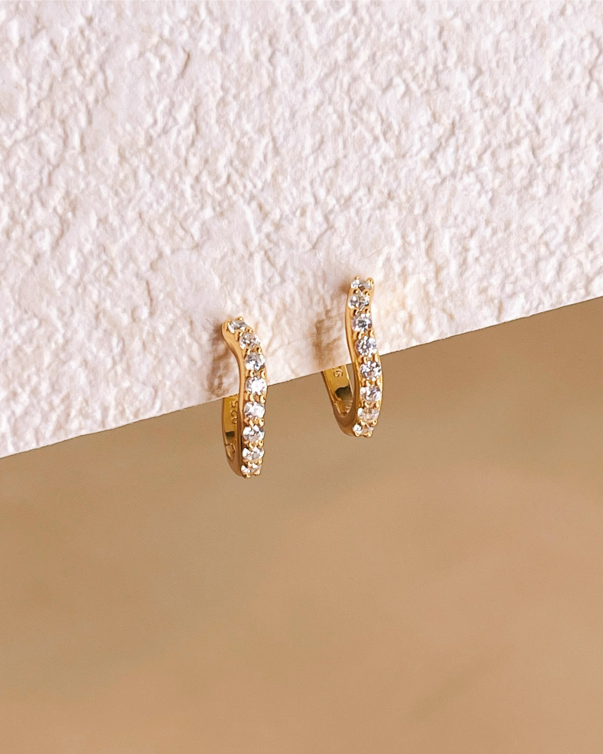 Vivien Wave Design Zircon Paved Huggie Hoop Earrings