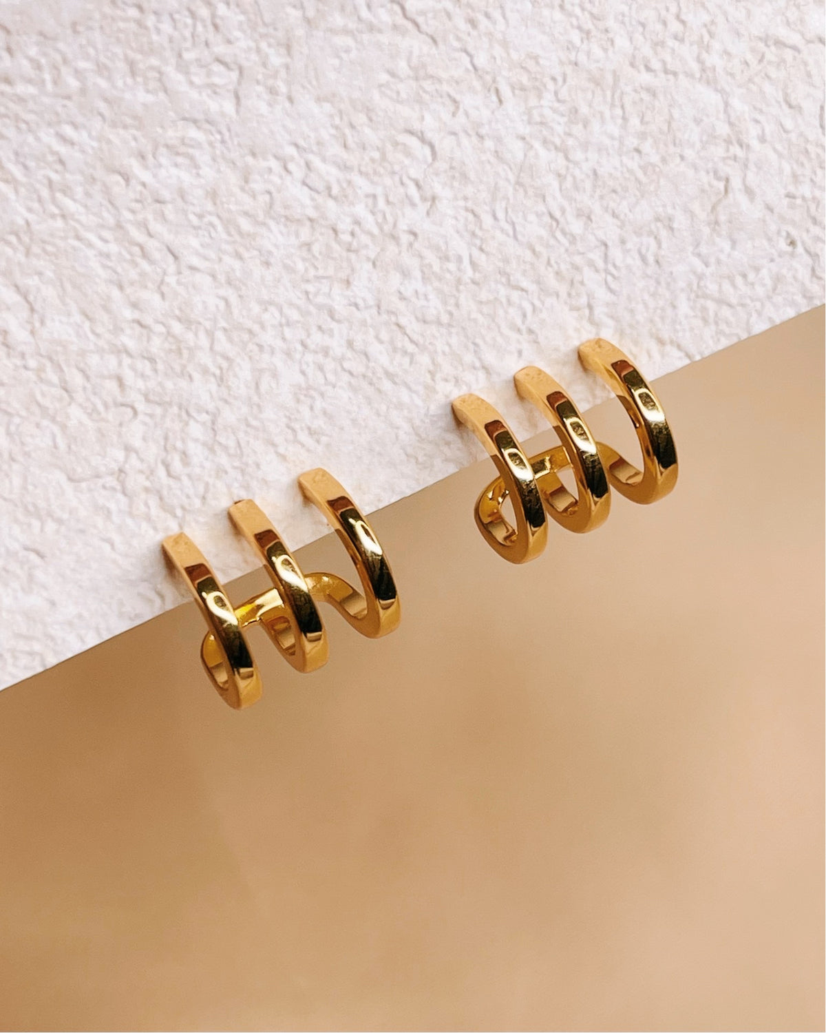 Avery Triple Layer Pseudo Stack illusion Huggie Hoop Earrings