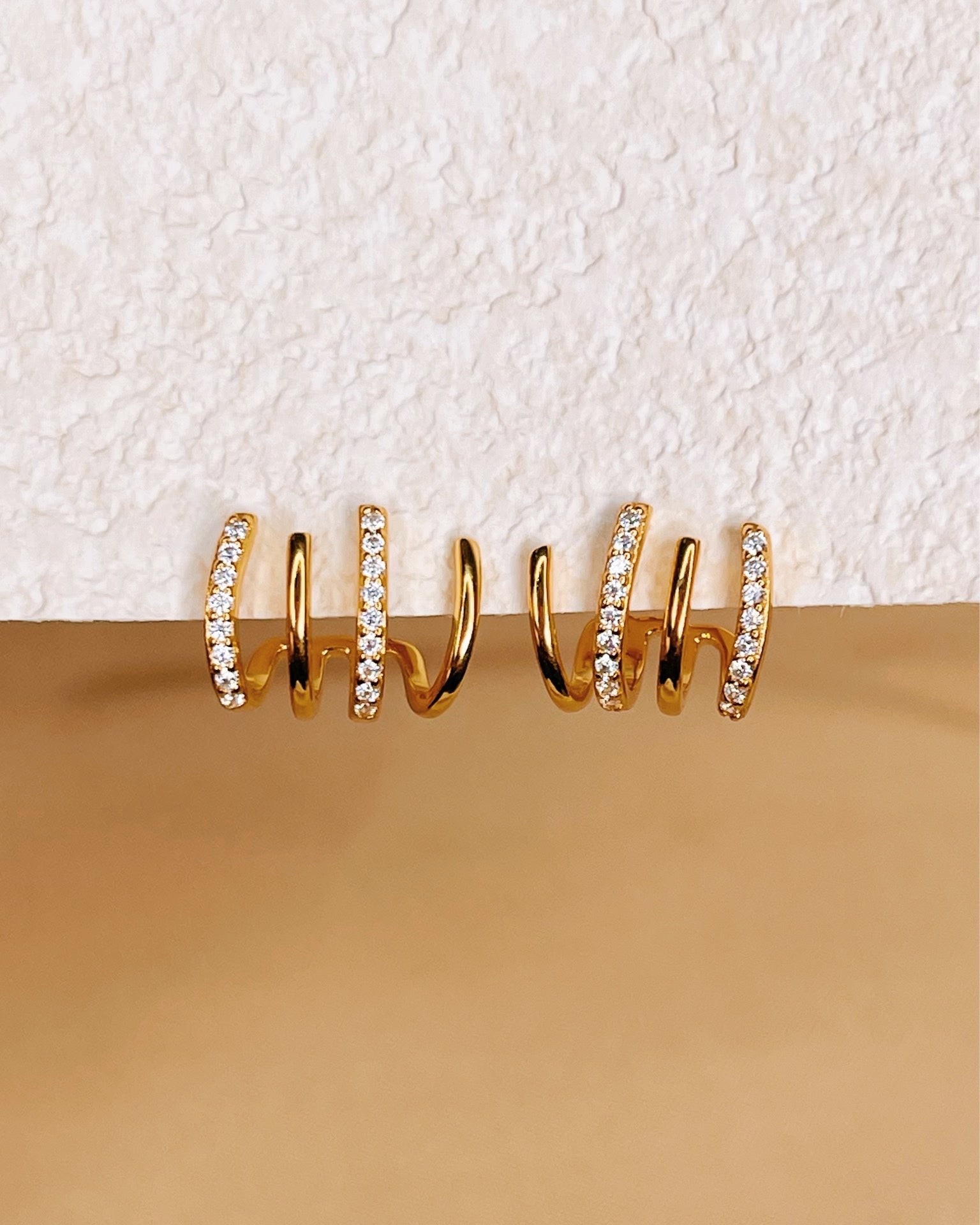 Adeline Zircon Paved Gold Multi-layer Pseudo Stack illusion Huggie Hoop Earrings