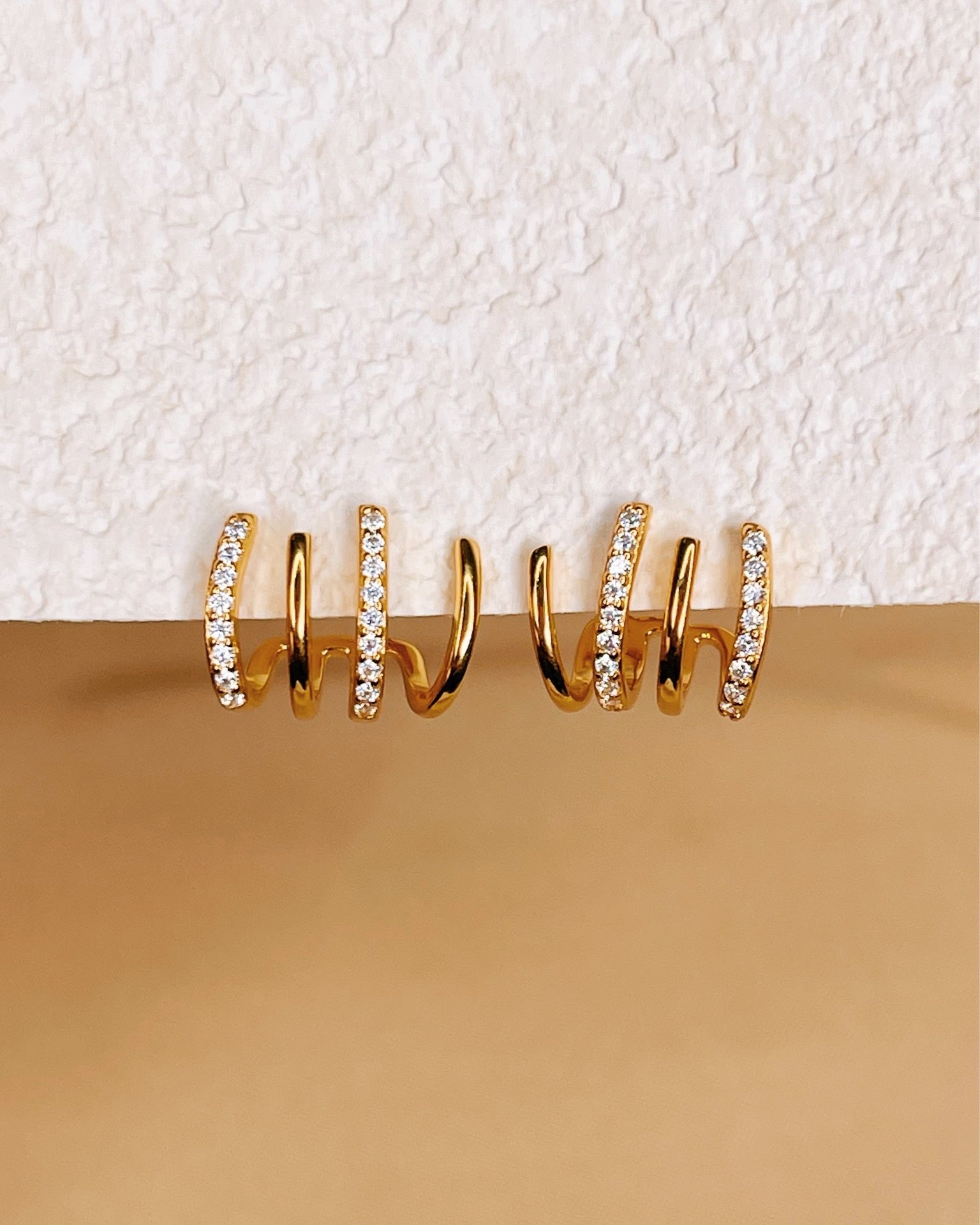 Adeline Zircon Paved Gold Multi-layer Pseudo Stack Stud Earrings
