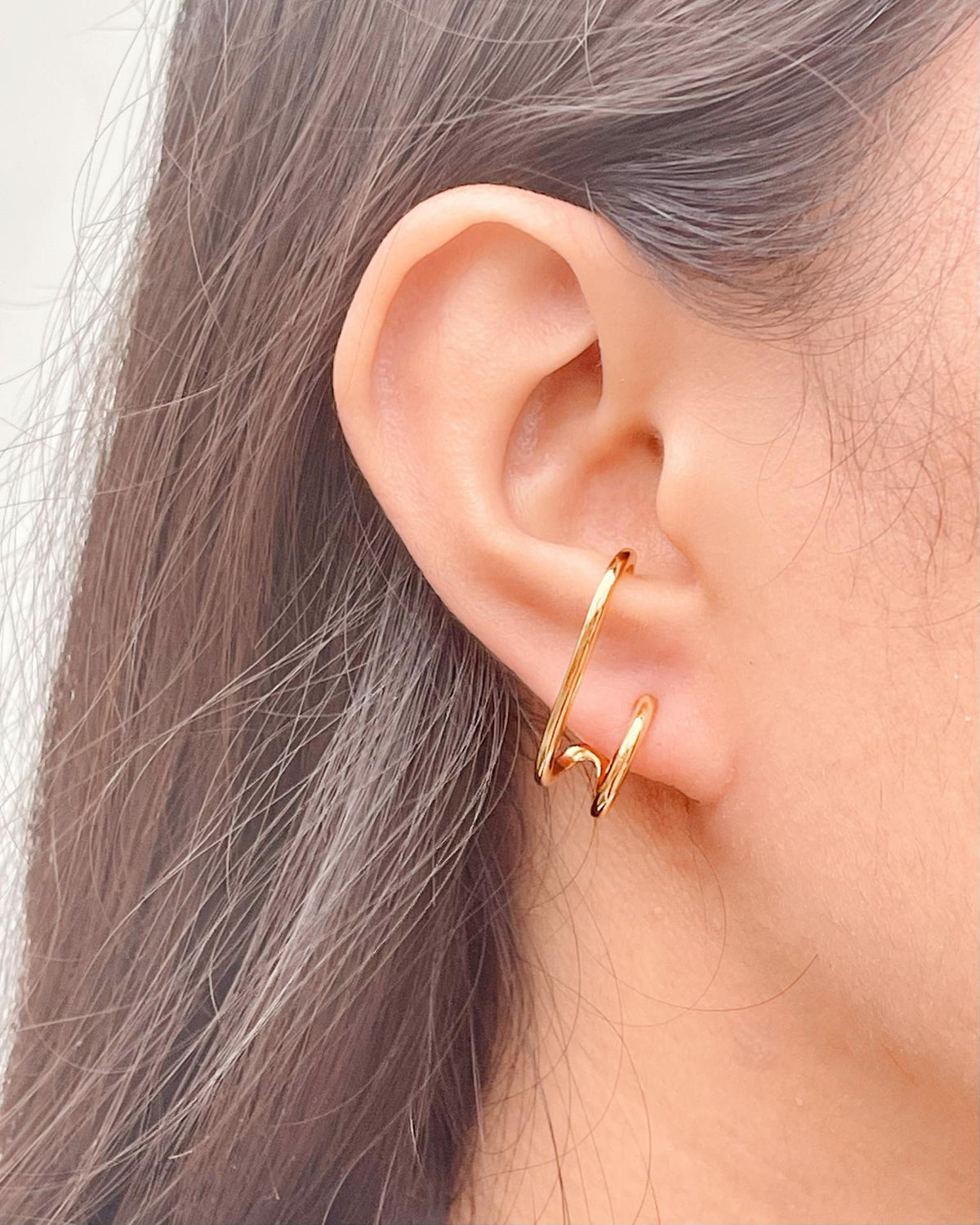 Brittany Double Layer Pseudo Stack illusion Huggie Hoop Earrings