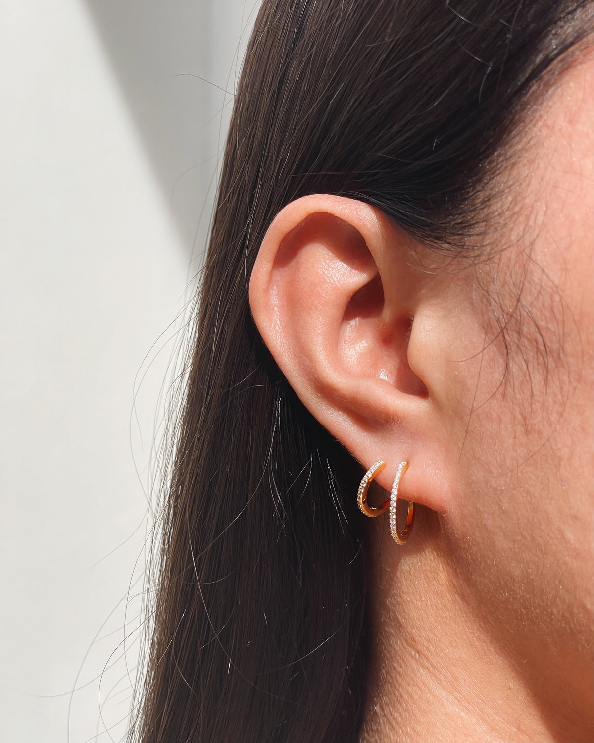 Anna Zircon Paved Double Layer Pseudo Stack illusion Huggie Hoop Earrings