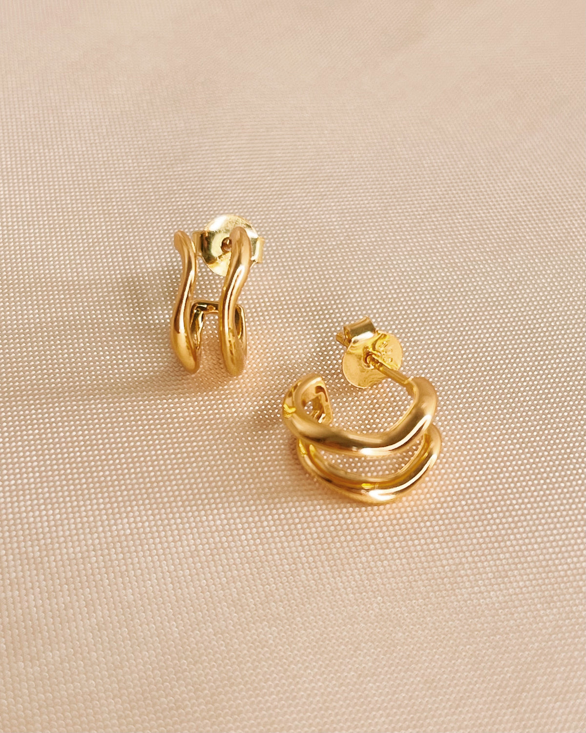 Whitney Wave Design Double Layer Pseudo Stack illusion Huggie Hoop Earrings