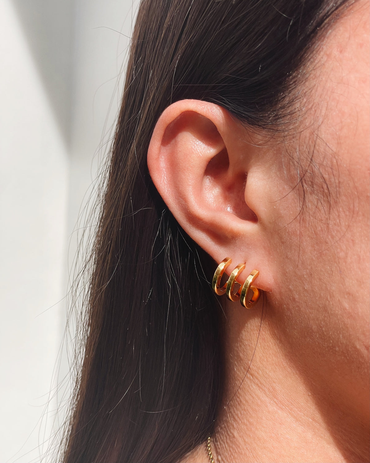 Avery Triple Layer Pseudo Stack illusion Huggie Hoop Earrings