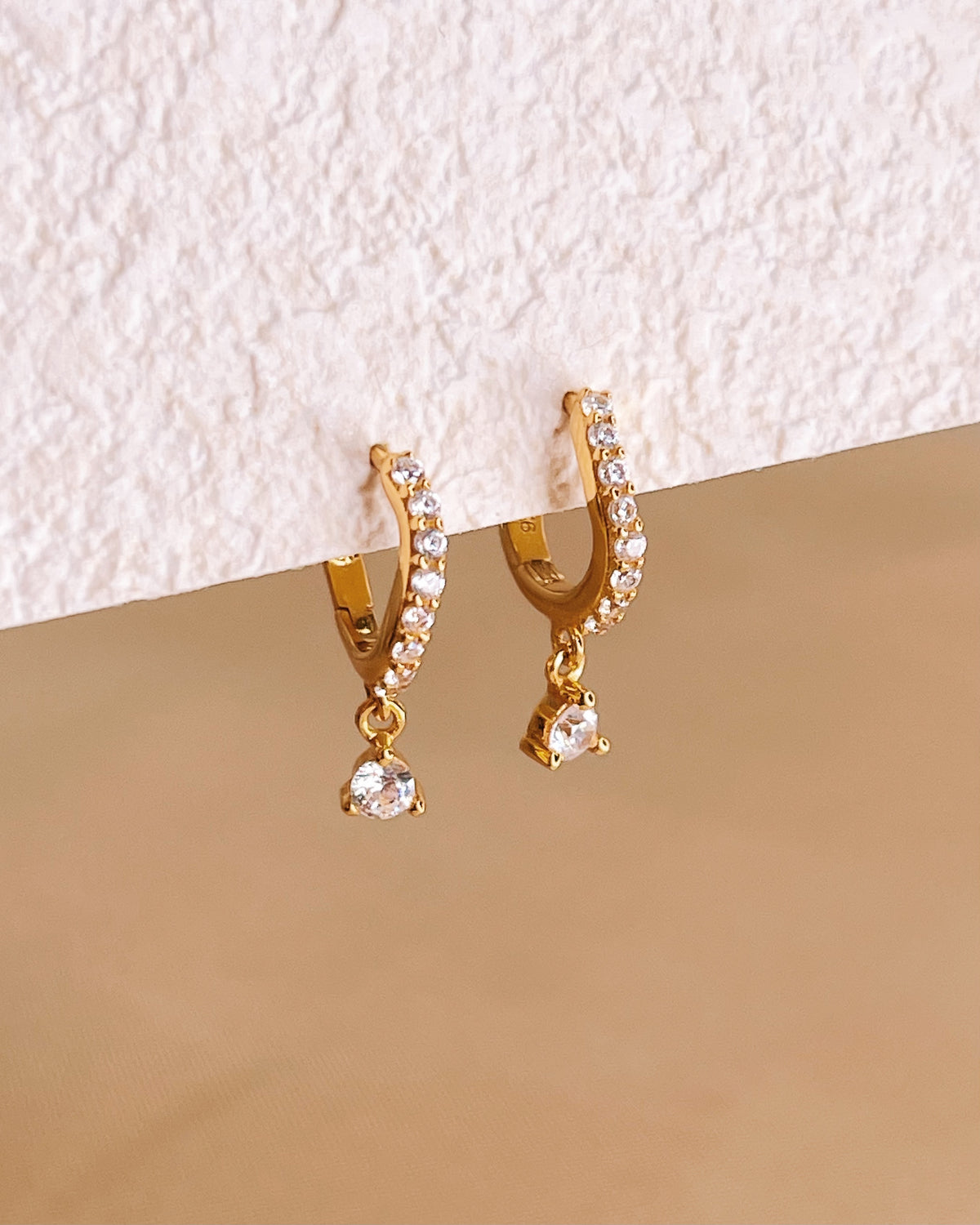 Virginia Wave Design Zircon Paved Huggie Hoop Drop Earrings