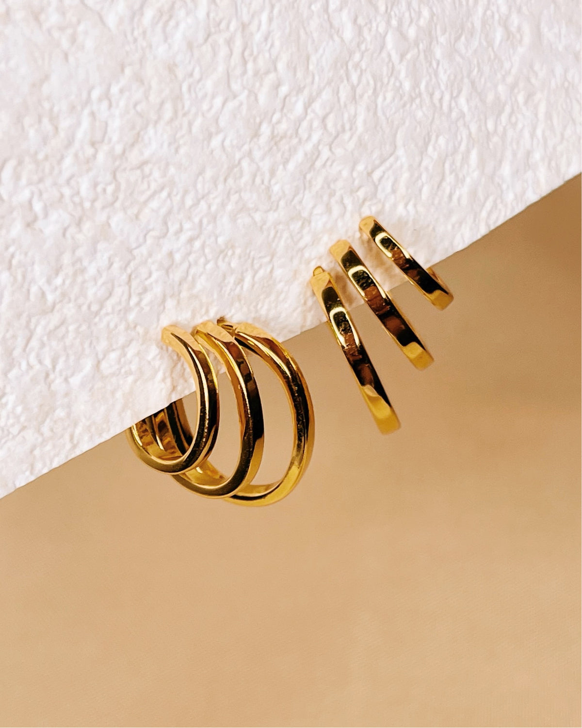 Alba Gold Triple Layer Pseudo Stack illusion Huggie Hoop Earrings