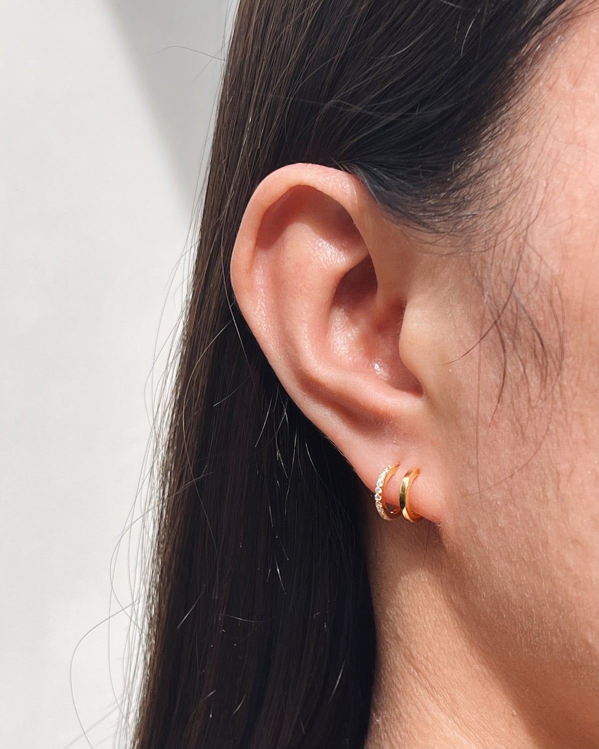 Beatrice Half Zircon Paved Double Layer Pseudo Stack illusion Huggie Hoop Earrings