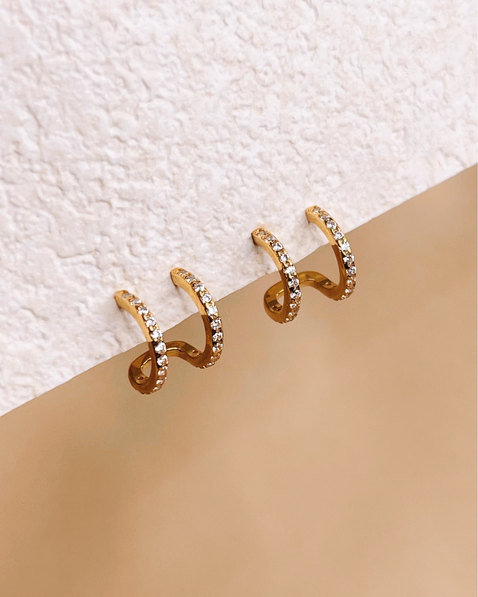Barbara Zircon Paved Double Layer Pseudo Stack Stud Earrings