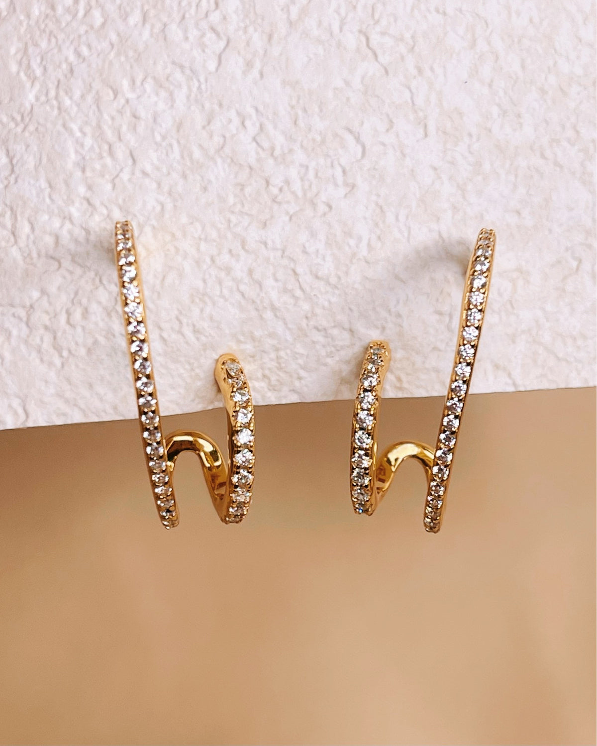 Bonnie Zircon Paved Double Layer Pseudo Stack illusion Huggie Hoop Earrings