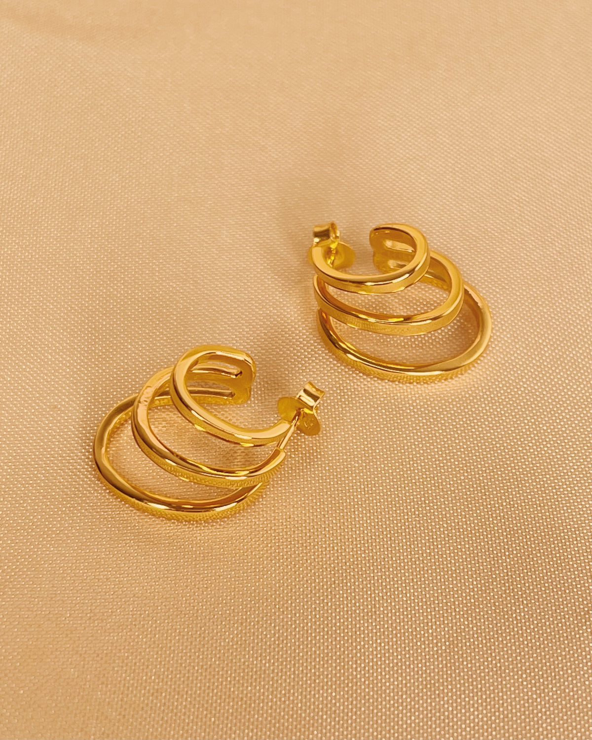 Alba Gold Triple Layer Pseudo Stack illusion Huggie Hoop Earrings