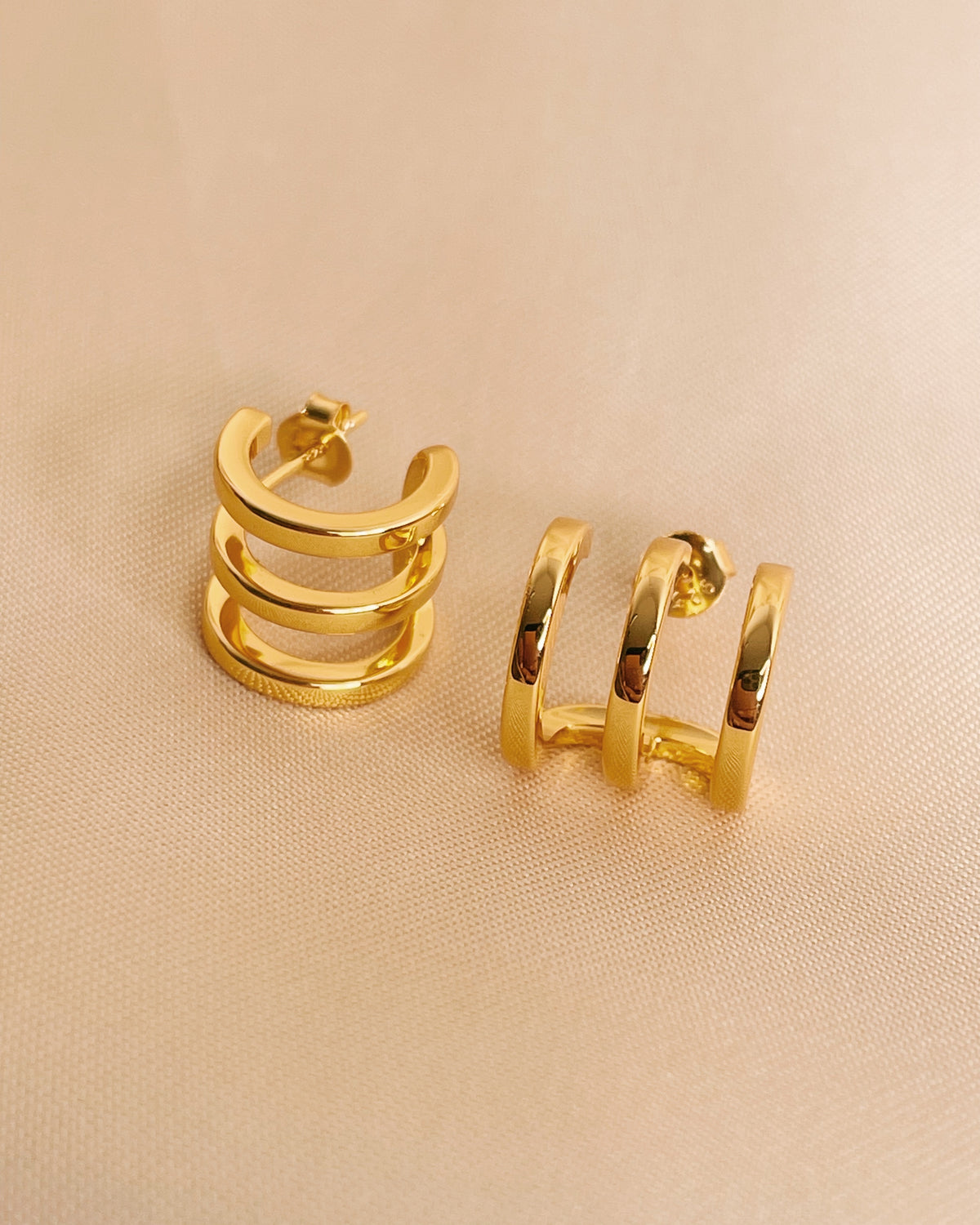 Avery Triple Layer Pseudo Stack illusion Huggie Hoop Earrings