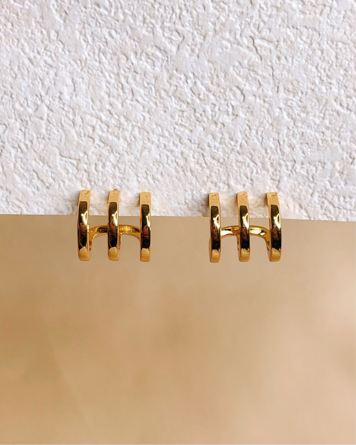 Avery Triple Layer Pseudo Stack illusion Huggie Hoop Earrings