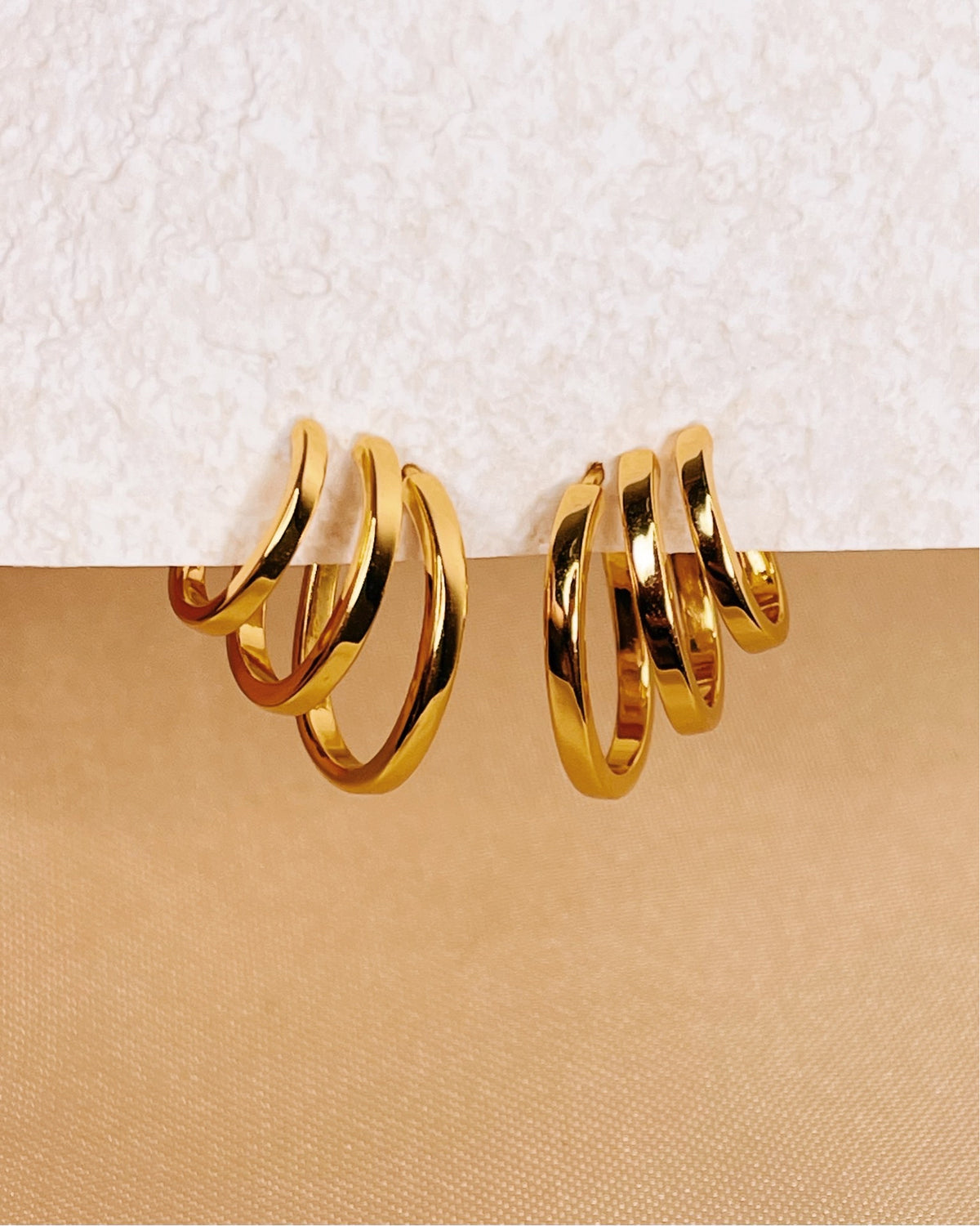 Alba Gold Triple Layer Pseudo Stack illusion Huggie Hoop Earrings