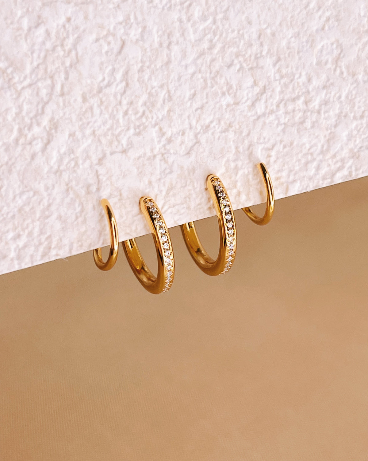 Doubles Hoop Stack Tiffany Double Layer Zircon Paved Pseudo Stack illusion Huggie Hoop Sp ...