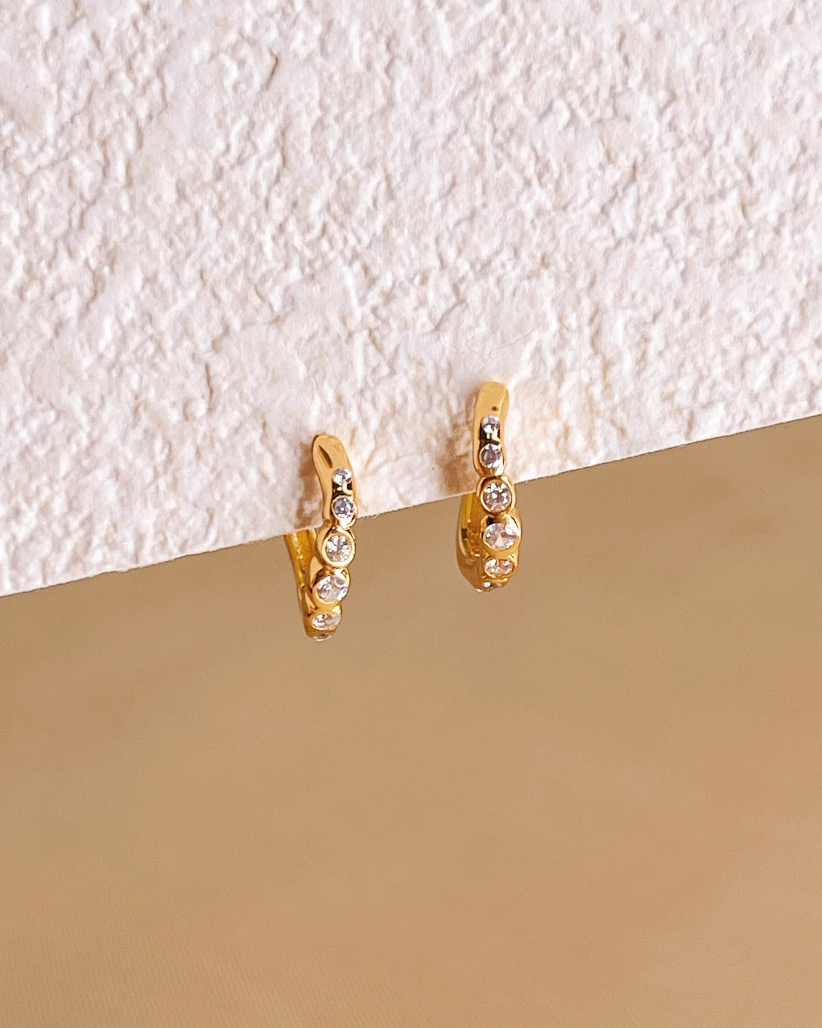 Veronica Wave Design Zircon Paved Huggie Hoop Earrings