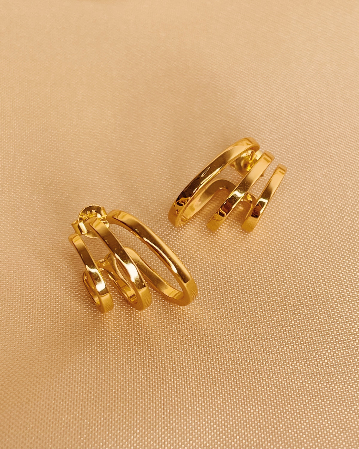 Alba Gold Triple Layer Pseudo Stack illusion Huggie Hoop Earrings