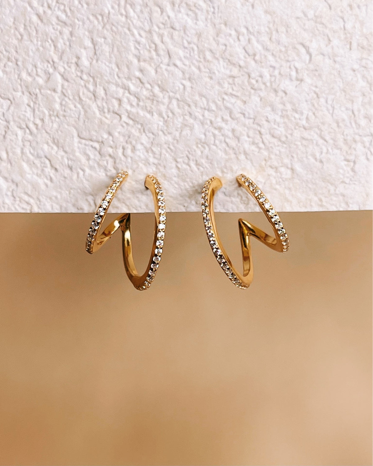 Anna Zircon Paved Double Layer Pseudo Stack illusion Huggie Hoop Earrings