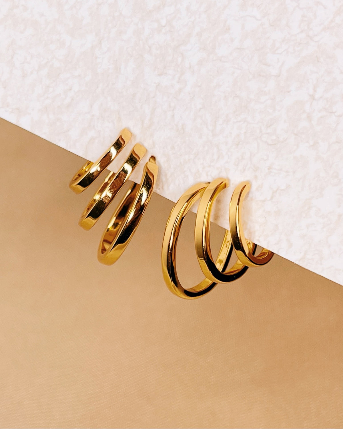 Alba Gold Triple Layer Pseudo Stack illusion Huggie Hoop Earrings