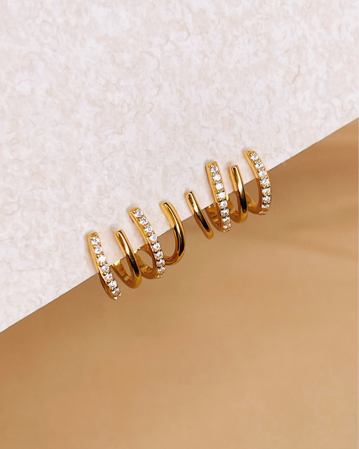 Adeline Zircon Paved Gold Multi-layer Pseudo Stack illusion Huggie Hoop Earrings