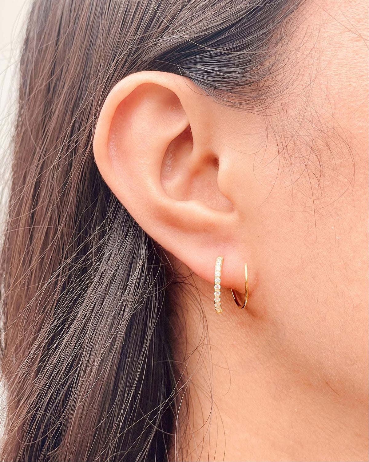 Blair Half Zircon Paved Double Layer Pseudo Stack illusion Spiral Huggie Hoop Earrings