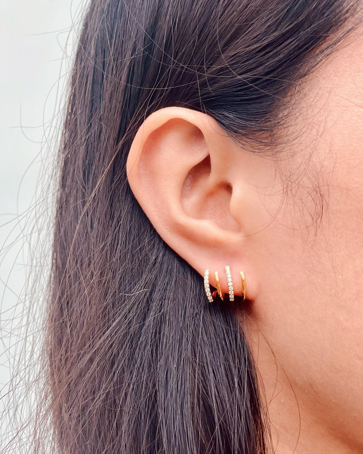 Adeline Zircon Paved Gold Multi-layer Pseudo Stack illusion Huggie Hoop Earrings