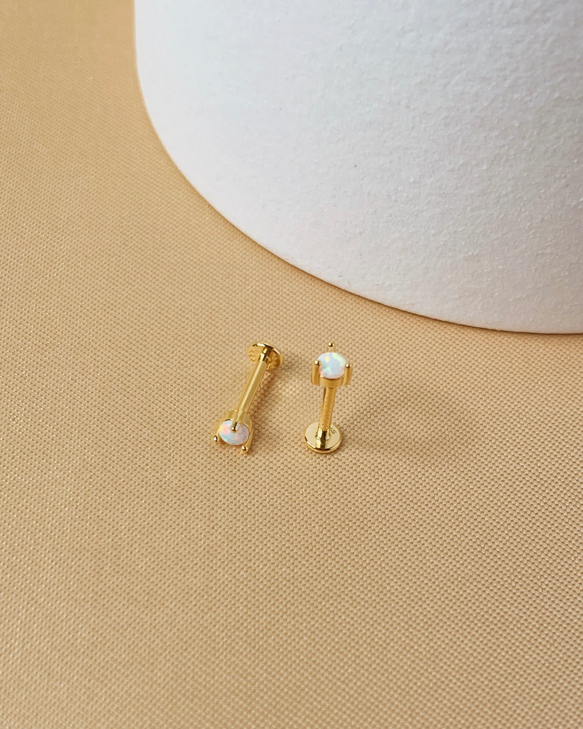 Tatiana Opal Gold Flat Back Internally Threaded Labret Ear Piercing Studs