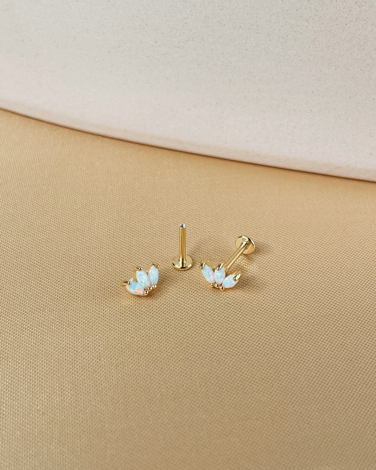 Annabella Opal Gold Flat Back Internally Threaded Labret Ear Piercing Studs