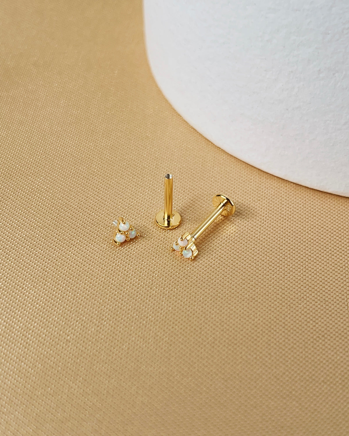 Vida Opal Gold Flat Back Internally Threaded Labret Ear Piercing Studs