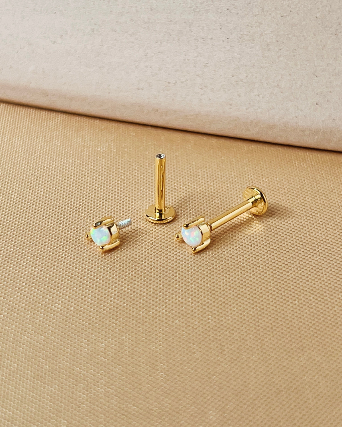 Tatiana Opal Gold Flat Back Internally Threaded Labret Ear Piercing Studs
