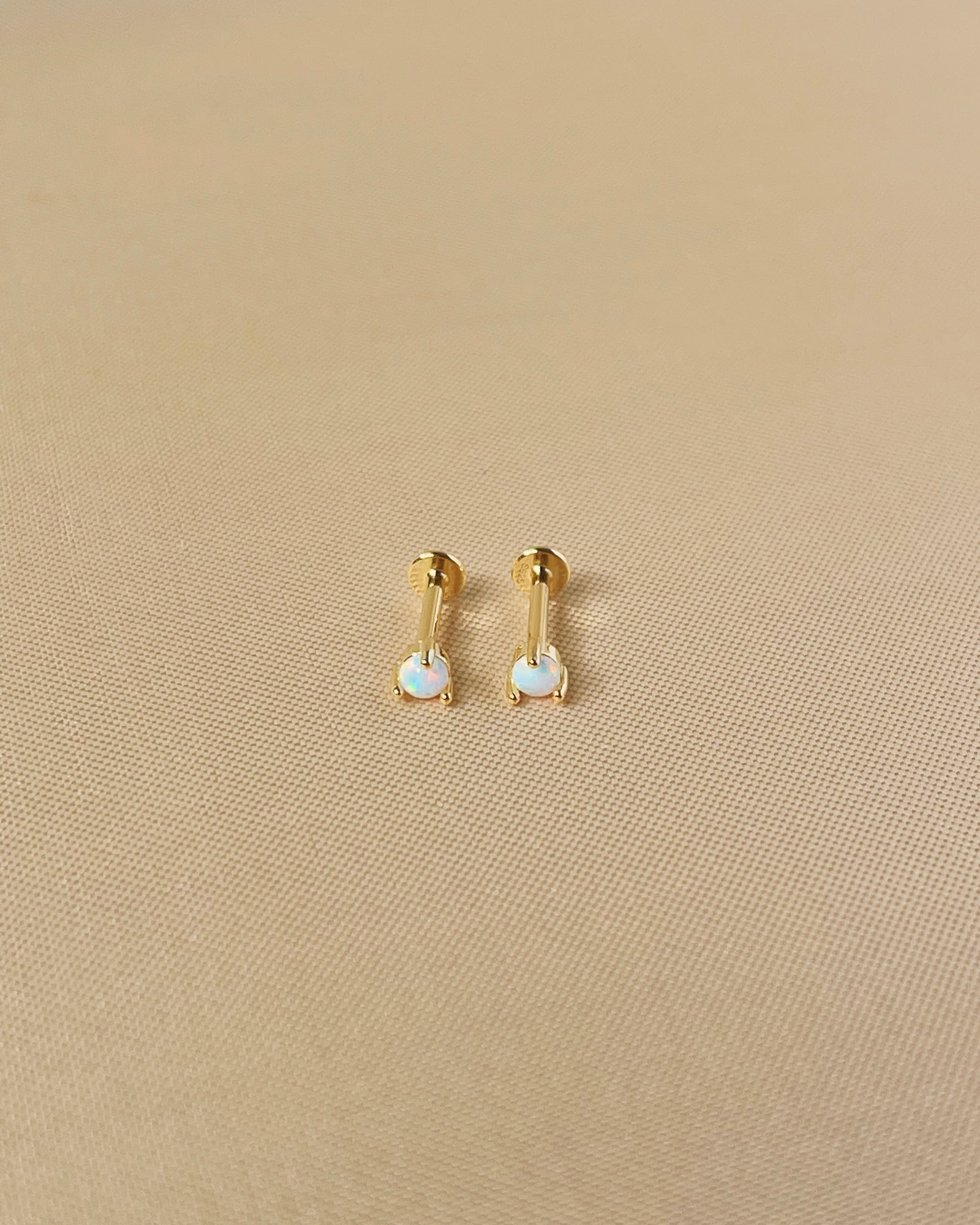 Tatiana Opal Gold Flat Back Internally Threaded Labret Ear Piercing Studs