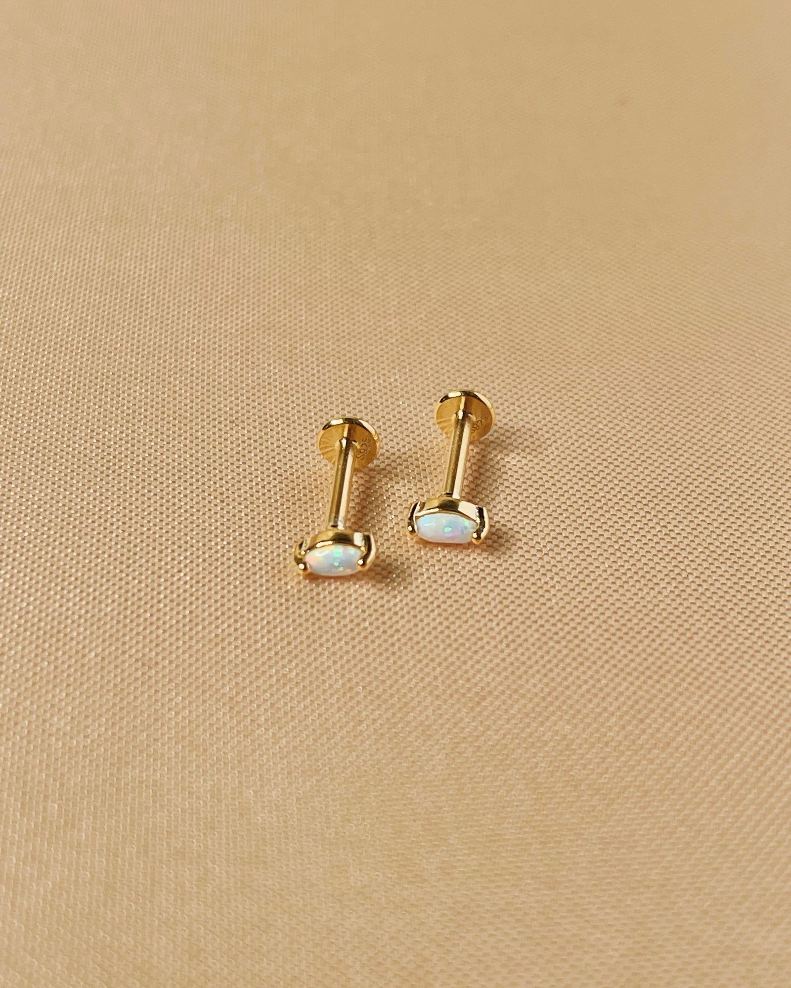 Tori Opal Gold Flat Back Internally Threaded Labret Ear Piercing Studs