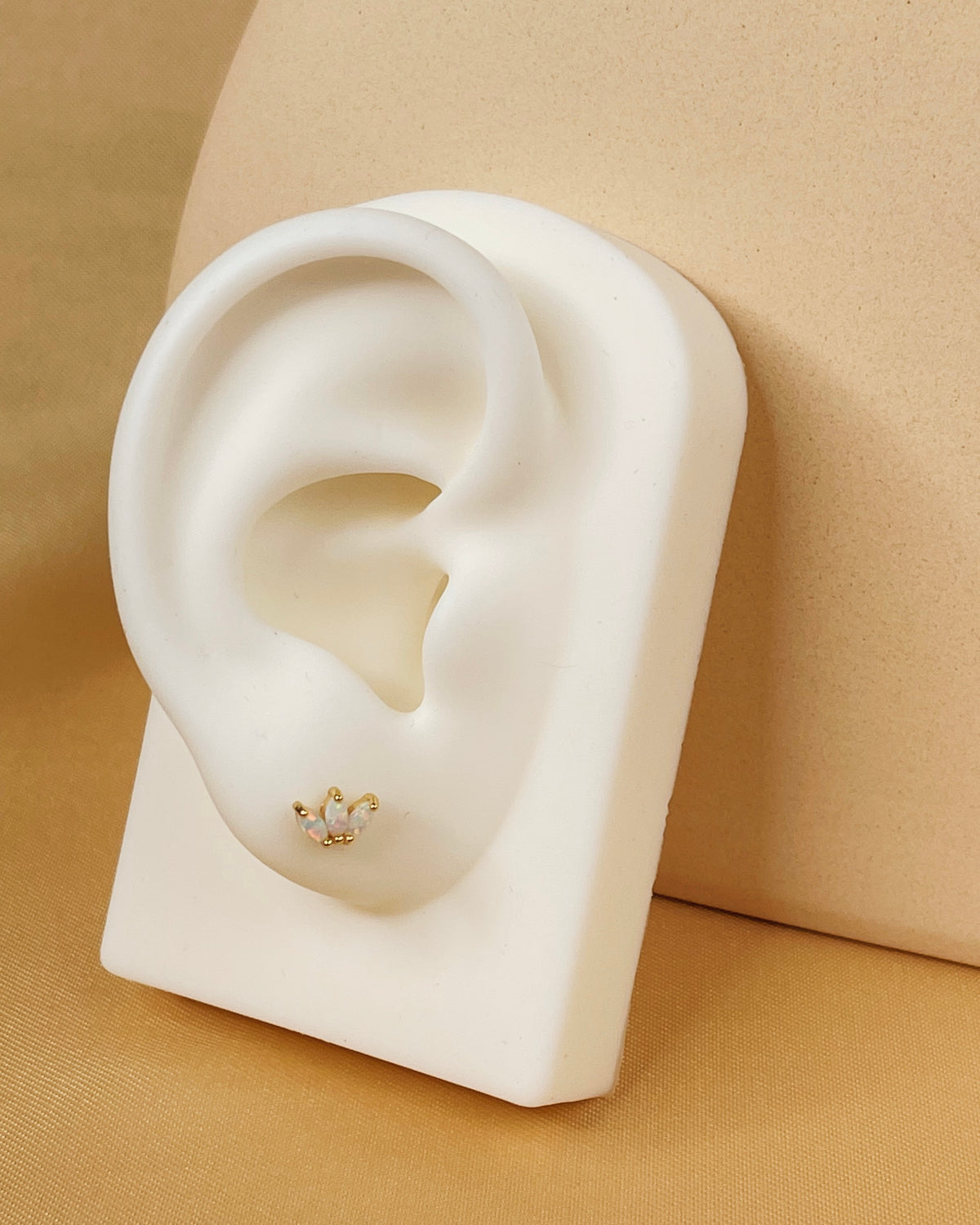 Annabella Opal Gold Flat Back Internally Threaded Labret Ear Piercing Studs