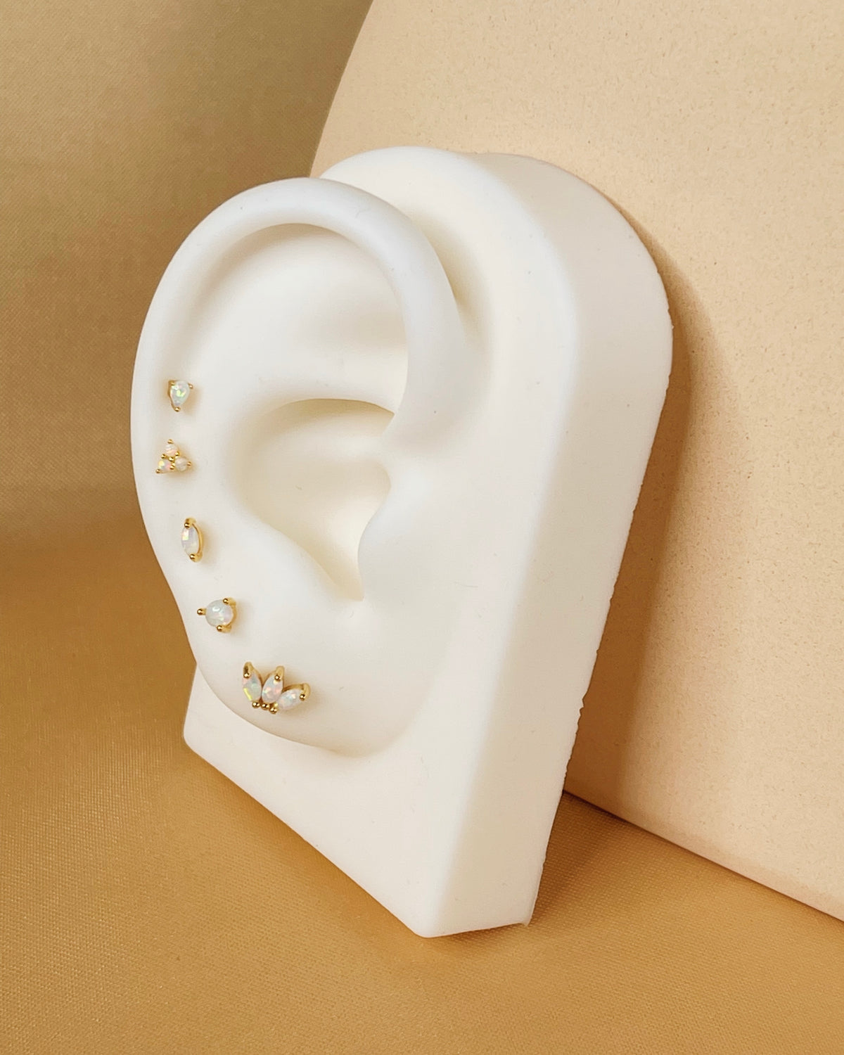 Annabella Opal Gold Flat Back Internally Threaded Labret Ear Piercing Studs