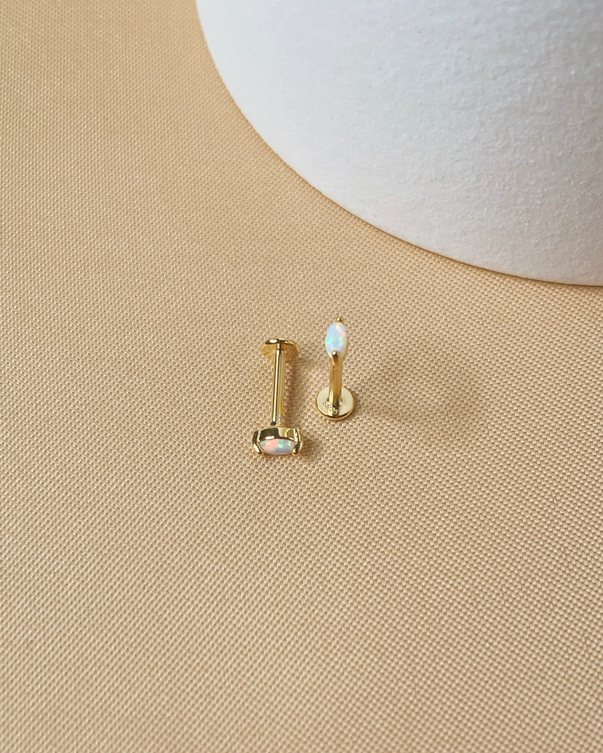 Tori Opal Gold Flat Back Internally Threaded Labret Ear Piercing Studs