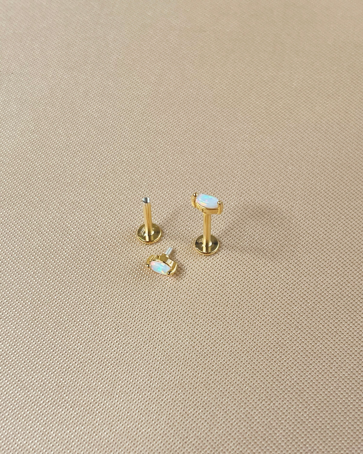 Tori Opal Gold Flat Back Internally Threaded Labret Ear Piercing Studs