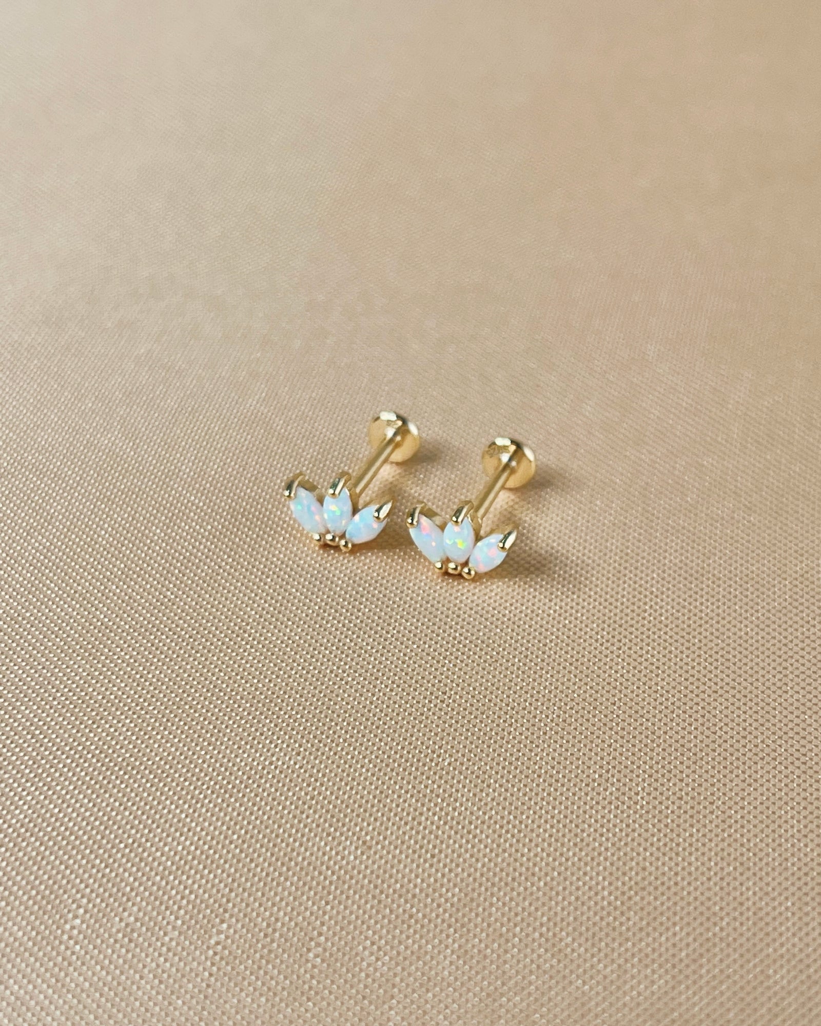 Annabella Opal Gold Flat Back Internally Threaded Labret Ear Piercing Studs