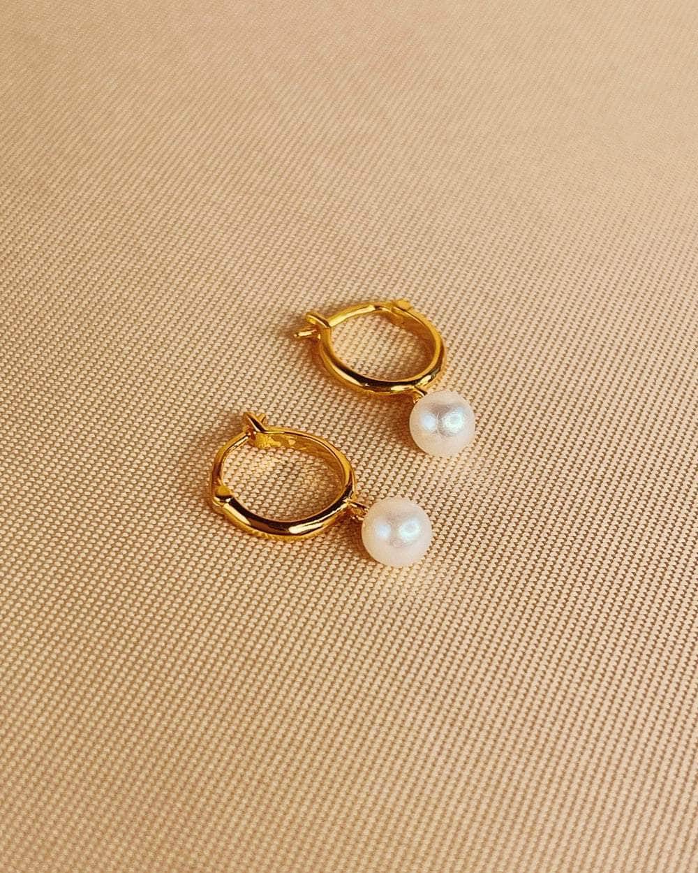 So Dainty Co. Huggies / Hoops Natasha Pearl Gold Huggies Gold Plated 925 Sterling Silver Jewelry