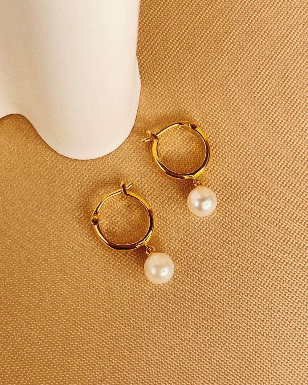 So Dainty Co. Huggies / Hoops Natasha Pearl Gold Huggies Gold Plated 925 Sterling Silver Jewelry